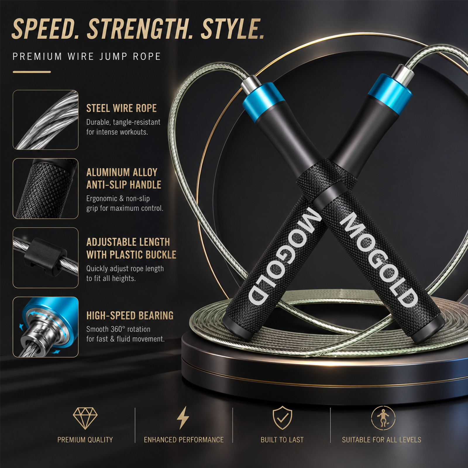 Jump Rope Bearing - Профессиональная скоростная скакалка MOGOLD с металлическими